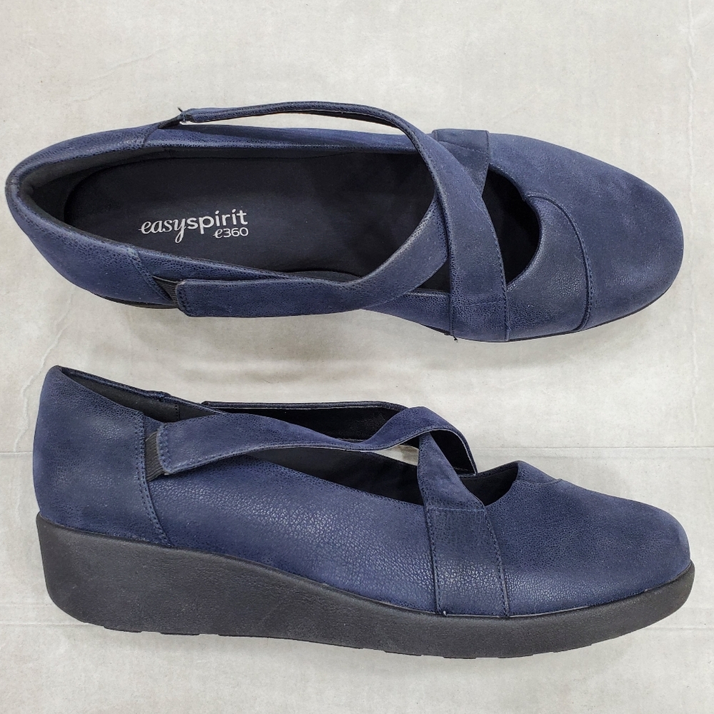 Easy Spirit Karlette wedge shoes women's 10W blue faux leather criss cross strap